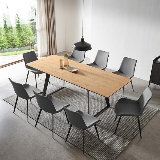 ZckyCine Modern Mid-Century Dining Table for 8, Rectangular Wooden Expandable Space-Saving Multifunctional Dining Table