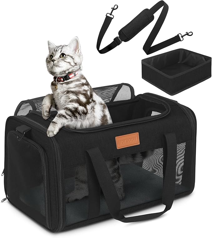 PETUX Pet Carrier Airline Approved - 17"x11"x9.5" Cat Travel Carrier with Litter Box for Small Cats up to 12 lb - Top Open Portable TSA Approved Pet Carrier in Cabin for Travel and Vet Visit - Black