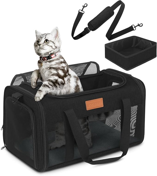 PETUX Pet Carrier Airline Approved - 17"x11"x9.5" Cat Travel Carrier with Litter Box for Small Cats up to 12 lb - Top Open Portable TSA Approved Pet Carrier in Cabin for Travel and Vet Visit - Black