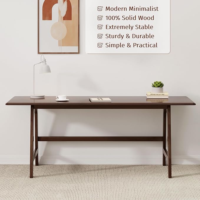 IOTXY Solid Wood Writing Table - 72" W x 24" D Minimalist Long Computer Desk for Home Office, Work, Study, Creativity, and PC Workstation, Walnut