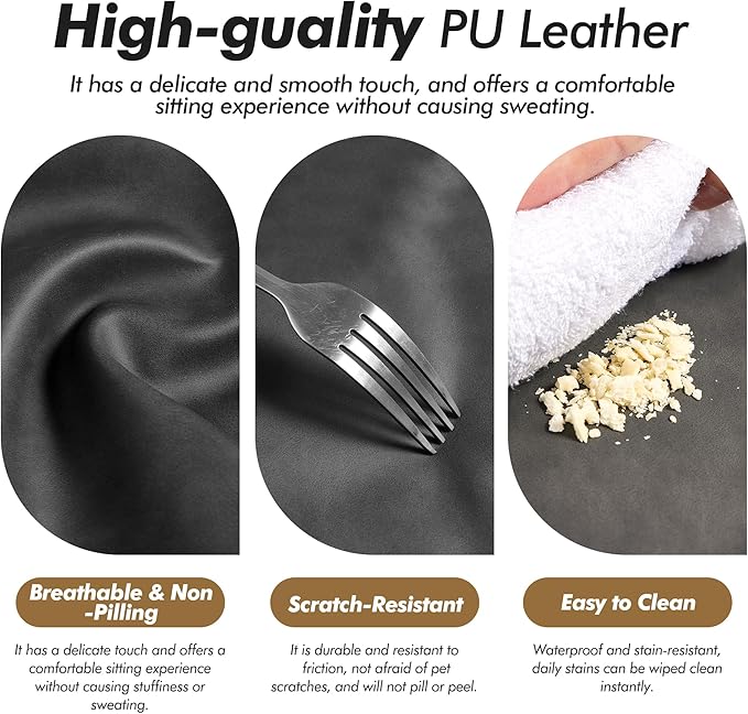 Home Office Desk Chair, Ergonomic Minimalist Faux Leather Swivel Chair with Oak Wood Armrests, Comfortable Task Chair for Computer or Study Room, 2 Pack, Charcoal Gray