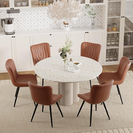 Dining Chair Set of 6,Comfortable PU Leather Dining Room Chairs Upholstered Comfy Dining Chairs Modern Kitchen Armless Side Chair with Sturdy Metal Legs,Umber