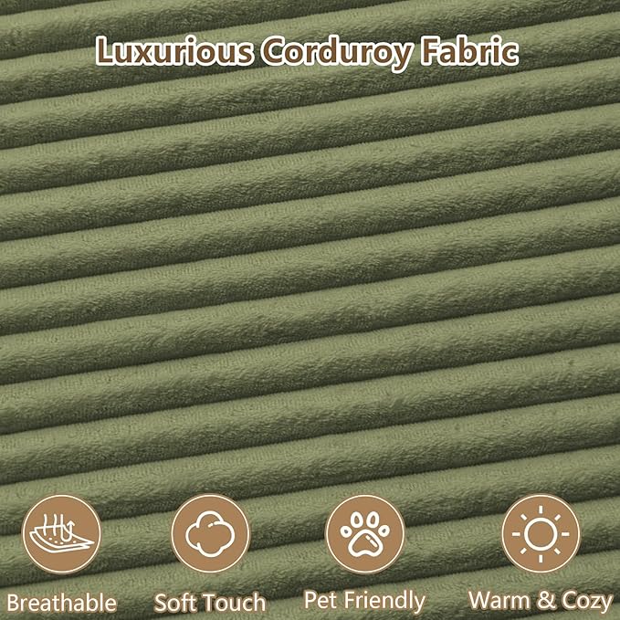 96" U-Shape Cloud Couch, Modern Modular Sectional L-Shape Sofa with Ottoman, Corduroy Upholstered Couches Deep Seat Sleeper Chaise Longue for Living Room, No Assembly Required(Green, Left Facing)