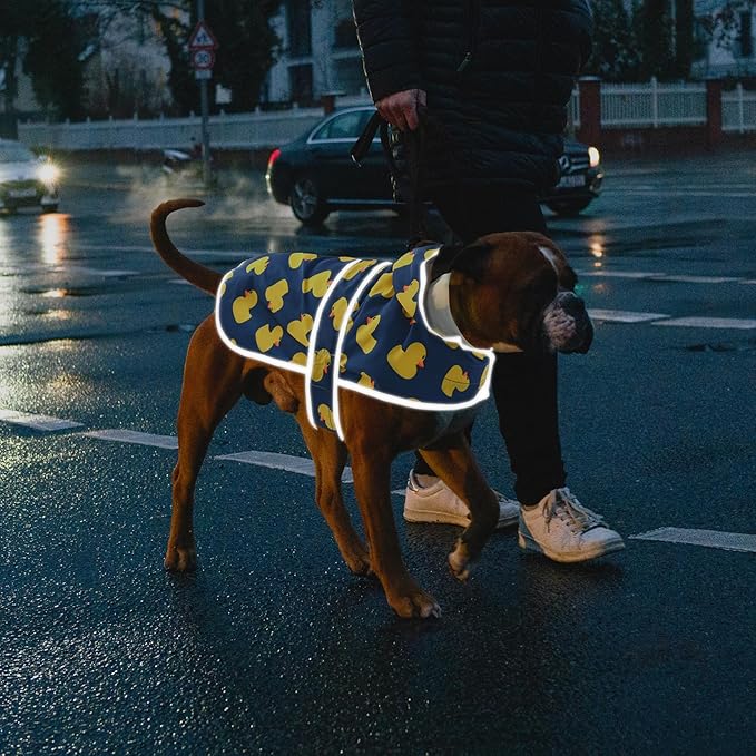 Dog Raincoat for Small Dogs Puppies Waterproof Hooded Rain Jacket with Reflective Strips Leash Hole & Poncho Adjustable Fit (Duck,S)