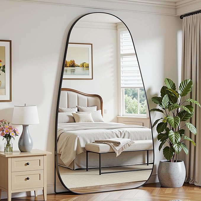 Antok Full Length Mirror, 81"x41" Floor Mirror with Stand,Standing Hanging Leaning Irregular Mirrors for Bedroom Living Room Entryway,Tear Drop Style,Black