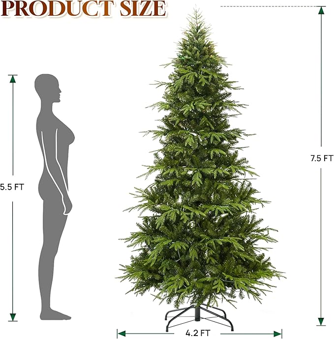 HOLLO STAR 7.5 ft Prelit Pencil Christmas Tree with 400 LED Lights, App Control, Aspen Artificial Christmas Tree, Multi-Color RGBW Lights, 1639 PE & PVC Branch Tips, Skinny Xmas Tree, for Home, Party