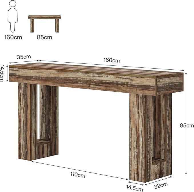 Tribesigns 63-Inch Long Console Table, Wooden Rectangular Sofa Table Behind The Couch, Farmhouse Entryway Table for Entrance, Hallway, Living Room (Mottled Gray Brown)