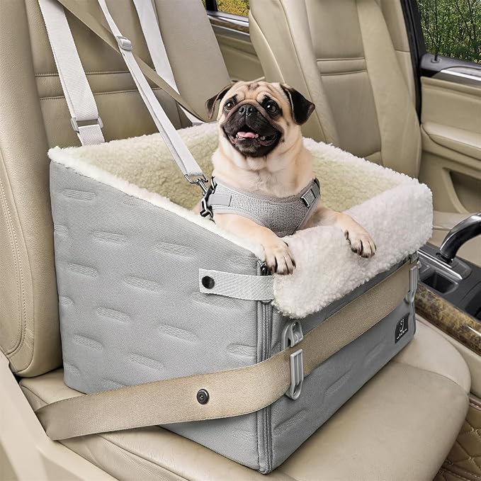 A 4 Pet Dog Car Seats for Small/Medium Dogs, Booster Car Seat with Easy-to-Install Patented Safety Buckle, Pet Seat mit Safety Leash for Dogs Under 35 Lbs