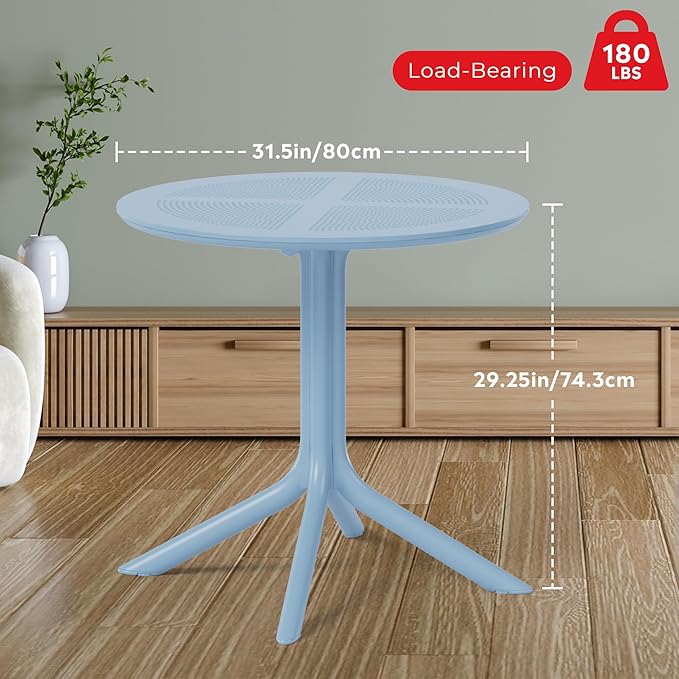 Costaelm Sunshine 31.5" Round Plastic Outdoor Patio Dining Table for 4, French Blue