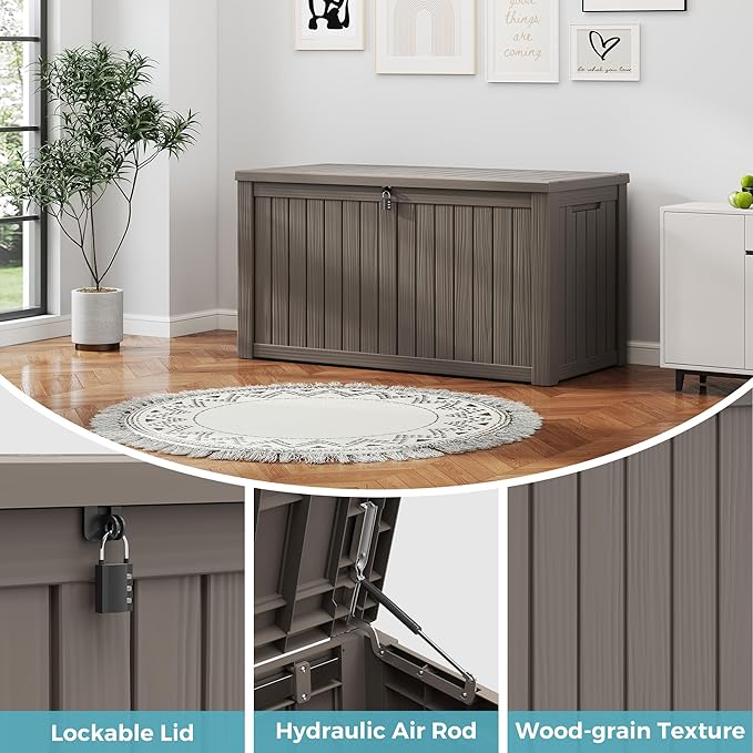 150 Gallon Outdoor Storage Box, Waterproof Resin Deck Box with Lockable Lid – Storage Cabinet for Patio Furniture, Pool Supplies, Garden Tools – Indoor & Outdoor Use