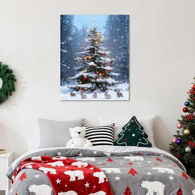 Framed Christmas Pictures Wall Decor,Vintage Pine Tree Prints,Winter Christmas Canvas Wall Art Decoration for Bedroom Bathroom Living Room Rustic Xmas Holiday Gifts (Christmas Tree 17, 20'' X 32'')