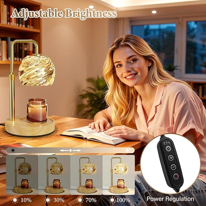 WarmEmbrace Candle Warmer Lamp with Timer for Jar Candles - Dimmable, Height and Brightness Adjustable Electric Wax Warmer Gold, 2 Bulbs Included, House Warming Gift & Vintage Home Decor