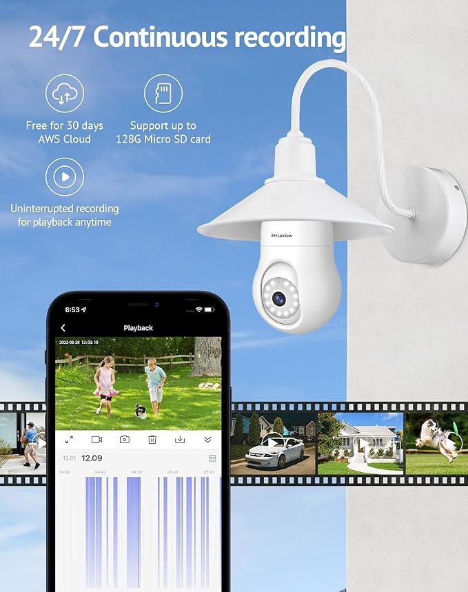 LaView 4MP Bulb Security Camera 5G& 2.4GHz WiFi, 360°2K Security Cameras Wireless Outdoor Indoor Full Color Day and Night, Motion Detection, Audible Alarm, Easy Installation, Compatible with Alexa