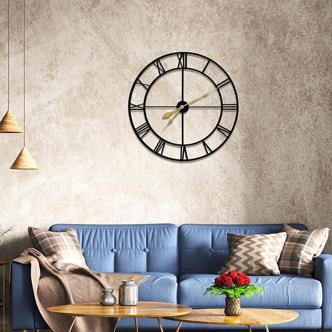 36inch/91cm Large Wall Clocks for Living Room Decor,Wall Clocks Battery Operated,Metal,Decorative,Analog,Silent, Non Ticking,Extra Large Wall Clock (Iron Roman Numerals, 36 inches)