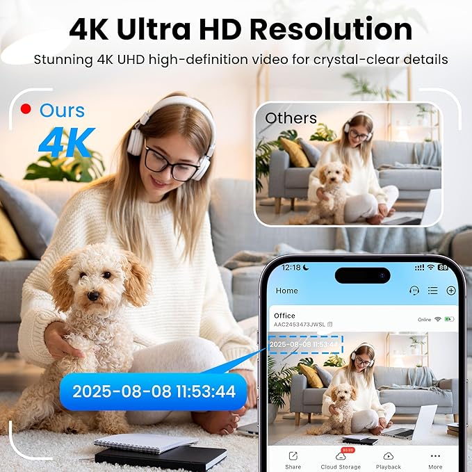Hidden Camera, Spy Camera with Real-Time Recording, AI Motion Detection 4K Nanny Cam Hidden Camera, Mini Camera with Cloud & SD Storage, Night Vision Spy Cam, Indoor Camera for Baby, Pet and Older