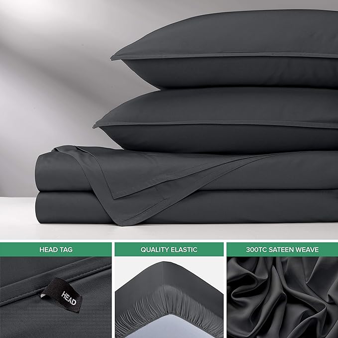 Pure Bamboo Queen Sheets, Genuine 100% Organic Viscose Derived from Bamboo Bed Sheet Set, Luxuriously Soft & Cooling, Double Stitching, 2 Year Quality Promise (Queen, Charcoal)