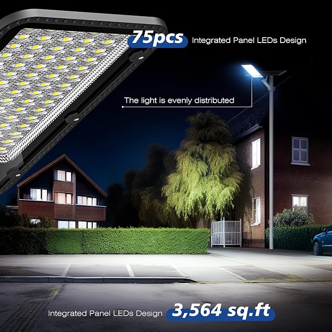 12000W Solar Street Lights Outdoor - 6500K Solar Parking Lot Lights Commercial Dusk to Dawn, Heavy Duty Split Type LED Solar Street Light Remote Control, Street Lights Solar Powered for Yard (2Pack)