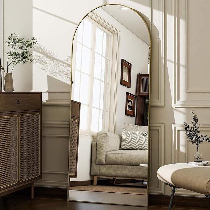 57" x 20" Arched Full Length Mirror - Wall Mounted/Floor Mirror Aluminum Alloy Frame Full Body Mirrors for Bathroom Living Room Bedroom and Entryway,Gold