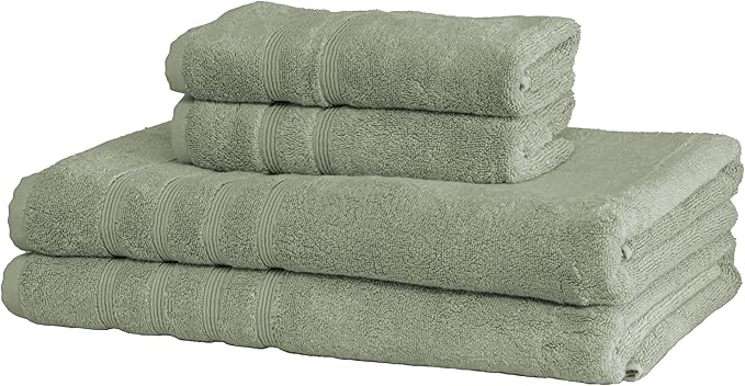 Mosobam Luxury Turkish 4pc XL Towel Set 35X70 16X30 Seagrass Green 700 GSM Bamboo Viscose & Aegean Turkish Combed Cotton