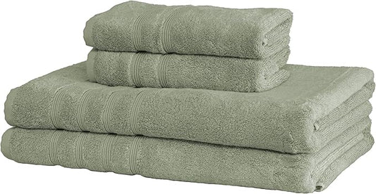 Mosobam Luxury Turkish 4pc XL Towel Set 35X70 16X30 Seagrass Green 700 GSM Bamboo Viscose & Aegean Turkish Combed Cotton