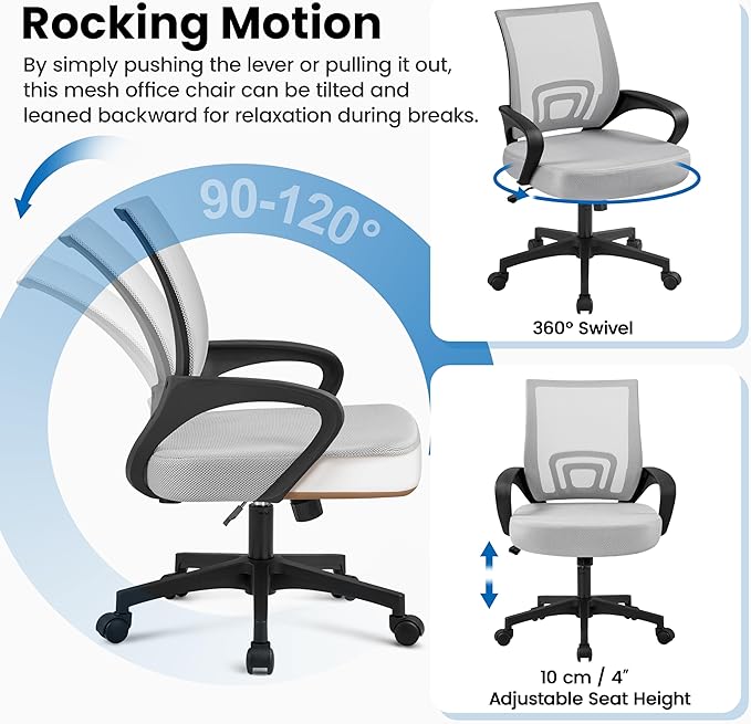 Yaheetech Ergonomic Office Chair Mid Back Computer Chair Mesh Desk Chair with Lumbar Support Armrest Executive Rolling Swivel Adjustable Task Chair for Adults, Grey