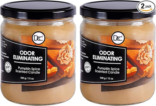 Pumpkin Spice Two Pack Odor Eliminating Highly Fragranced Candle - Eliminates 95% of Pet, Smoke, Food, and Other Smells Quickly - Up to 80 Hour Burn time - 12 Ounce Premium Soy Blend