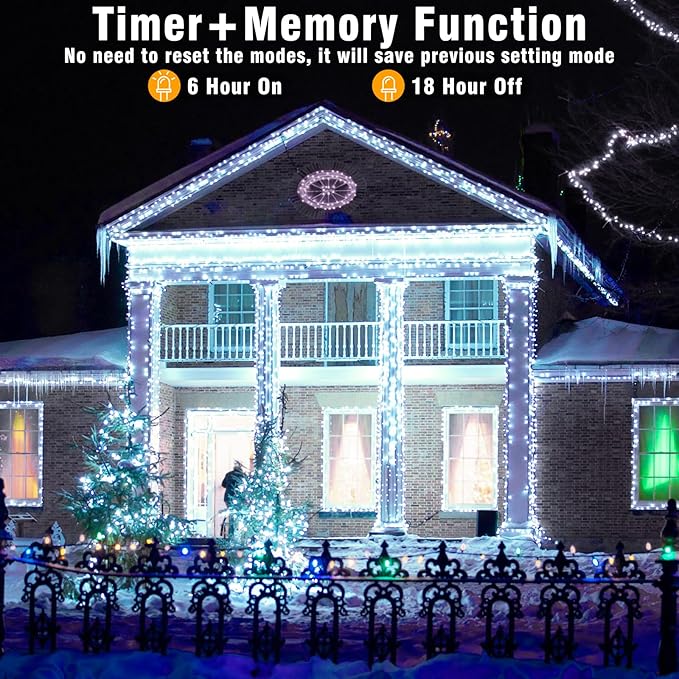 33ft 100 LED Christmas Lights Outdoor - 8 Modes Christmas String Lights Clear Wire Waterproof Plug in Twinkle Fairy String Lights for Indoor Outdoor Home Party Garden Decoration, Cool White