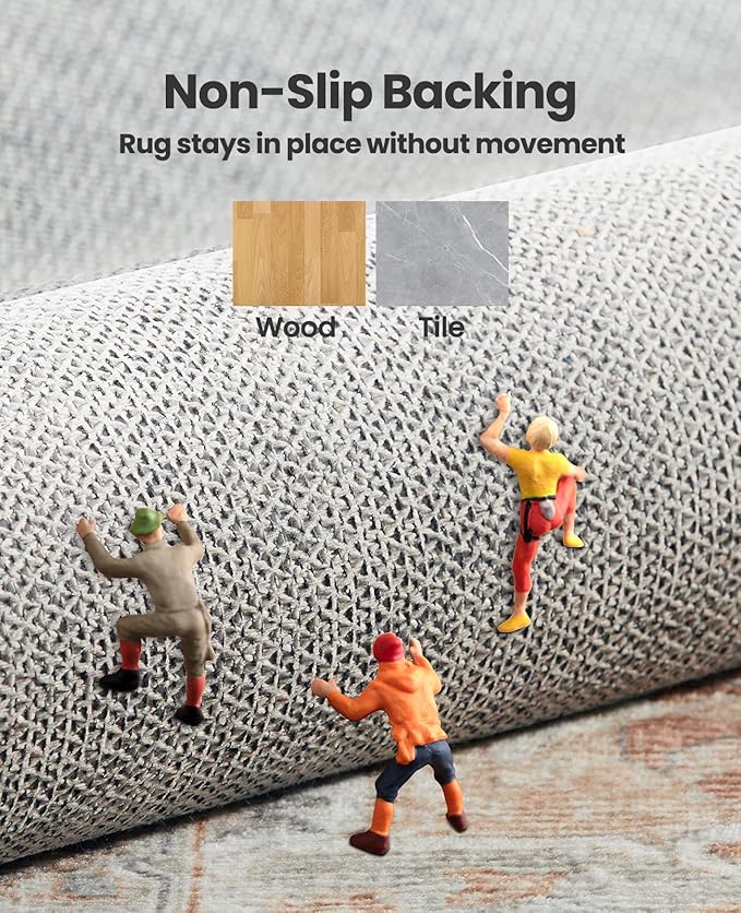 AMADA HOMEFURNISHING 5x7 Area Rugs, Washable Living Room Rug Low-Profile with Non-Slip Backing & Durable Edge Binding, Vintage 5x7 Rugs for Living Room, Bedroom, Dinning Room