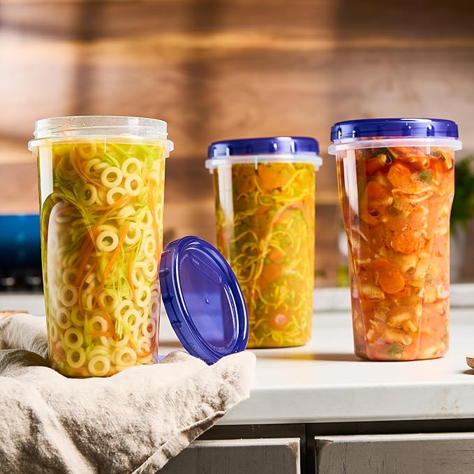 PLASTICPRO 6 Pack Twist Cap Food Storage Containers with Blue Screw on Lid- 48 oz Reusable Meal Prep Containers - Large Freezer Containers Microwave Safe Blue Plastic Food Storage