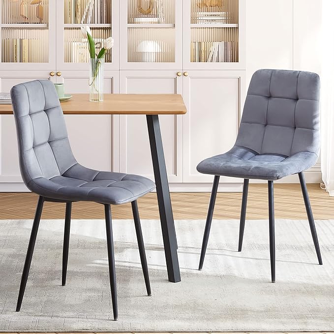 Velvet Dining Chairs Set of 4 - Grey Dining Room Chairs with Metal Legs Ideal for Kitchen, Dining Room - Kitchen Chairs Set for 4