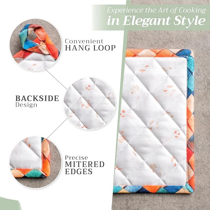Maison d' Hermine Pot Holders 100% Cotton Heat Resistant Potholders 8" x 8" Hot Pads with Loop for Thanksgiving Christmas Decorations BBQ Cooking Baking Handling Hot Pans (Pack of 1, Faisan D'Automne)