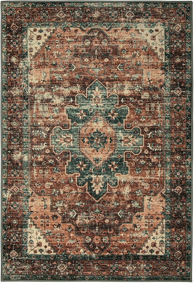 Moynesa Washable Vintage Bathroom Rug, Small Area Rug 2x3 Entryway Rug Indoor Door Mat, Boho Kitchen Rugs Non Skid Non Slip, Non-Shedding Ultra-Thin Oriental Throw Carpet for Bedroom Decor