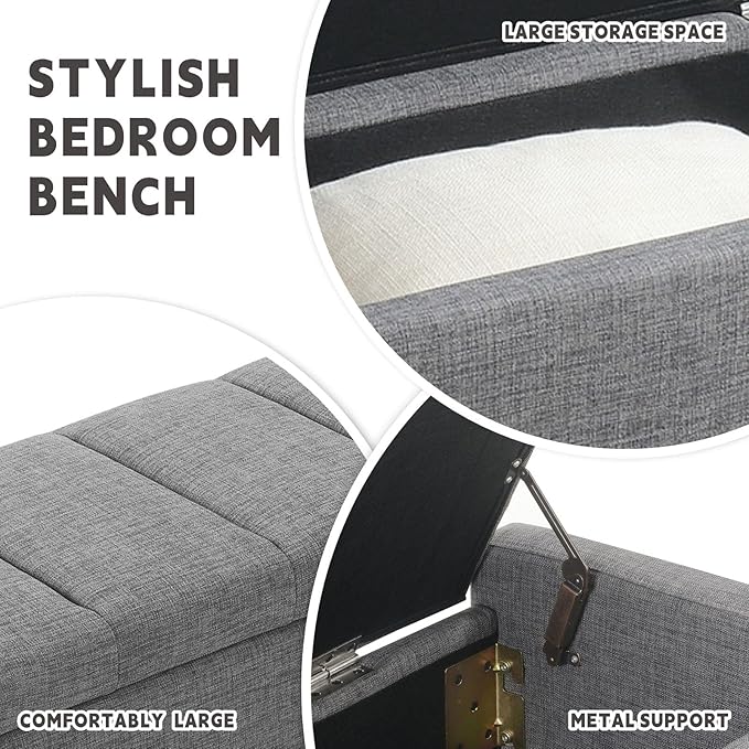 47.25'' Ottoman with Storage, End of Bed Storage Bench, Entryway Bench - Linen Upholstered Multi-Functional Footrest for Bedroom, Living Room, Dorm & Window Bench (Dark Grey)