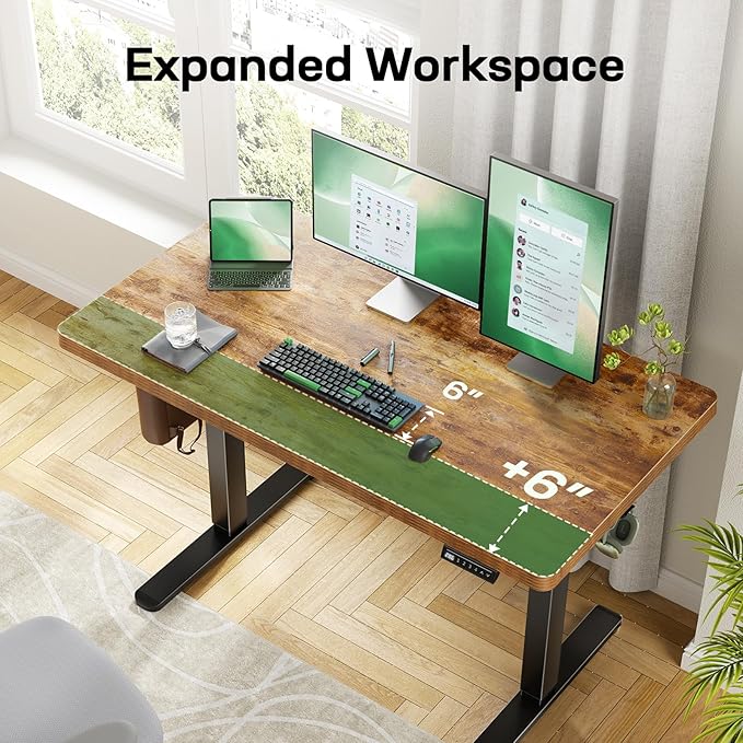 Marsail 55 x 30 Electric Standing Desk with One-Piece Desktop, Sit Stand Desk with Thickened Tabletop, Height Adjustable Stand Up Desk with Cable Management for Home Office(Frame+Desktop, 2 Packages)