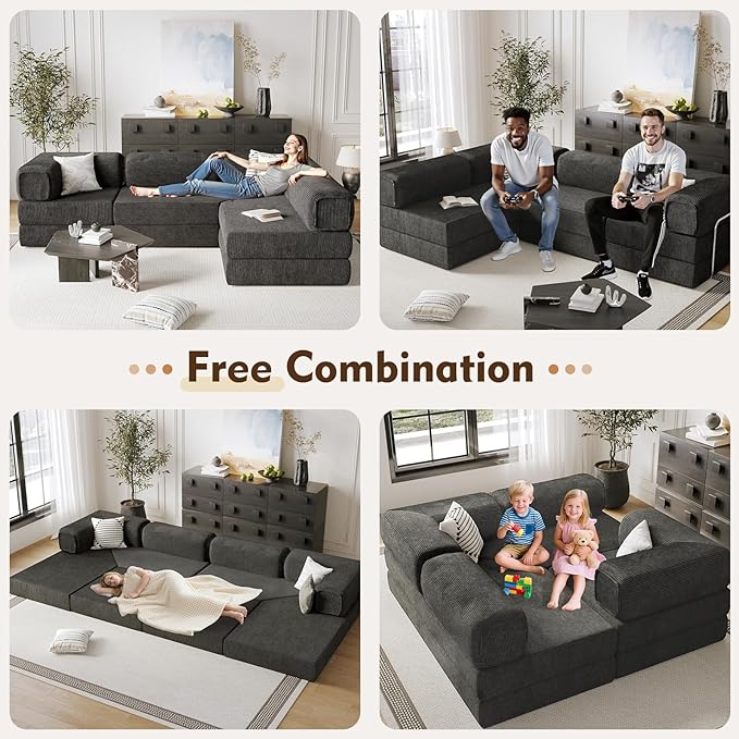 108" L Shaped Couch, Modular Sectional Sofa with Chaise, Cloud Boneless Couch with Deep Seat & Removable Pillow for Living Room, Bedroom,No Assembly Required（Grey）