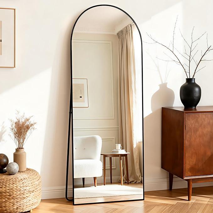 Arched Full Length Mirror 71"x26" - Floor Standing Body Mirror with Aluminum Frame,Leaning Hanging for Bedroom Cloakroom Living Room Black