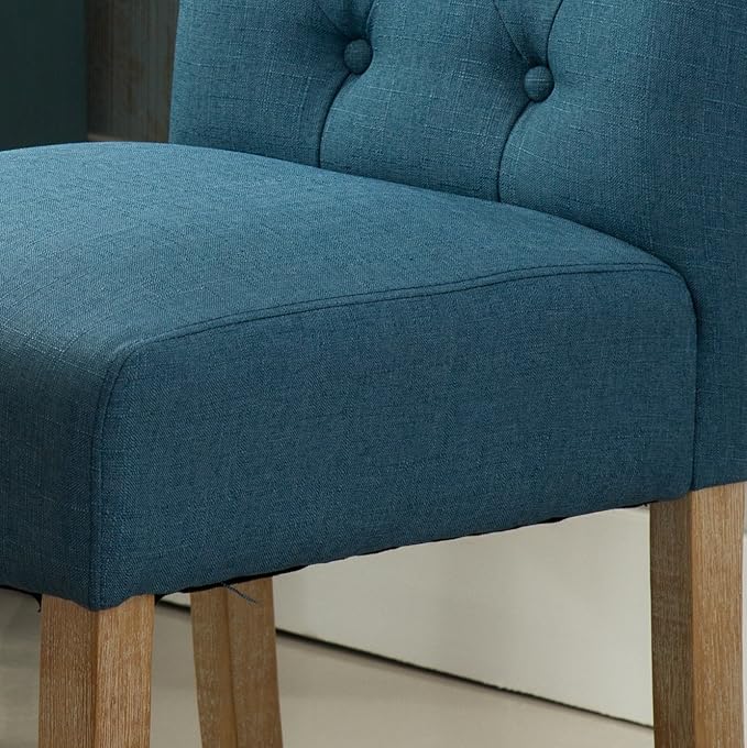 Roundhill Furniture Habit Solid Wood Tufted Parsons Dining Chair (Set of 2), Blue