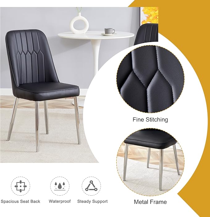 Dining Chairs Set of 8，Modern Dining Chairs, Equipped with PU Leather Backrest Cushions and Metal Legs, Suitable for Restaurants, Kitchens, and Dining Room Chairs
