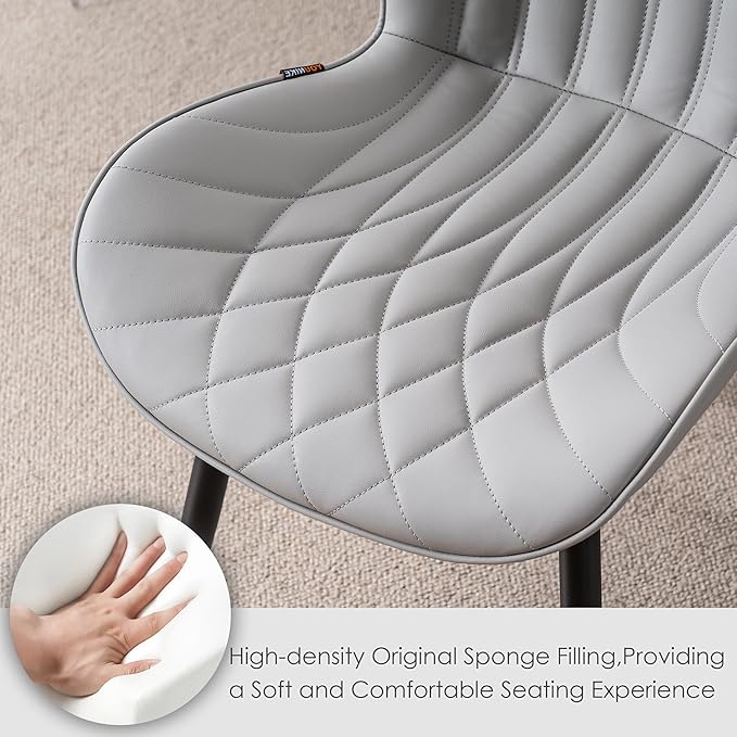 Kidol & Shellder Dining Chairs Set of 2 Modern Kitchen Chairs with Back Armless Accent Chairs for Living Room Upholstered Faux Leather Chair Mid Century Comfy Side Chair with Metal Legs, Grey