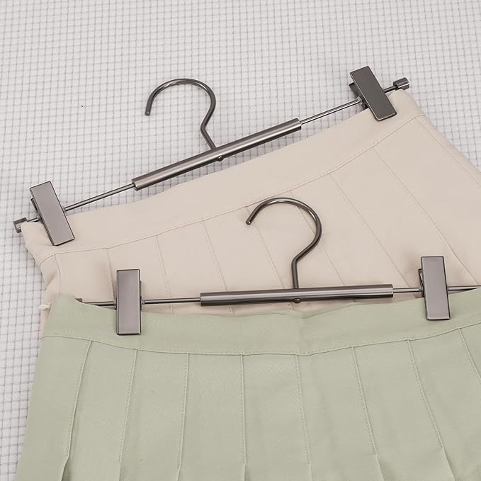 VWV 10-Pack Adjustable Women's Skirt and Pants Hangers, Durable, Space-Saving, Suitable for Jeans, Shorts, Underwear, Sports Bras (Matte Gunmetal)