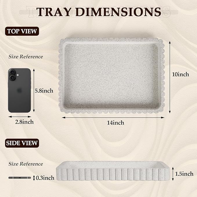 Concrete Decorative Tray for Coffee Table Decor, 14" Coffee Table Tray Ottoman Tray Table Centerpieces, Rectangular Modern Decorative Trays for Home Decor, Living Room, Entry, Granite
