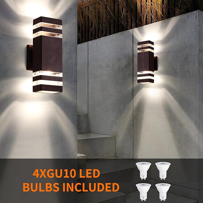 tewei Outdoor Wall Lights, Modern Exterior Light Fixture Wall Mount, Brown Outdoor Lights for House, Waterproof Aluminum Up and Down Outside Porch Lights for Garage, 2 Pack