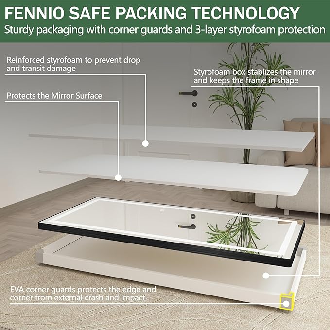 FENNIO Full Length Mirror with Lights, 71"x32" LED Full Body, Free Standing Lighted Floor Mirror, Wall Mounted Hanging Mirror for Bedroom, Salon, 3-Color Lighting [Tempered Glass]