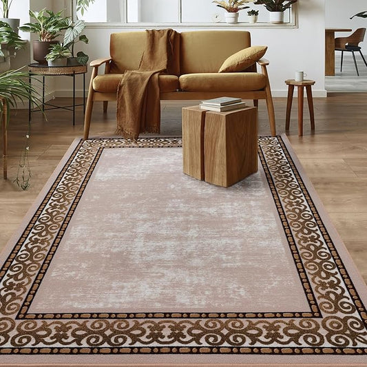 Antep Rugs Alfombras Bordered Modern 3x5 Non-Slip (Non-Skid) Low Pile Rubber Backing Indoor Area Rug (Beige, 3' x 5')