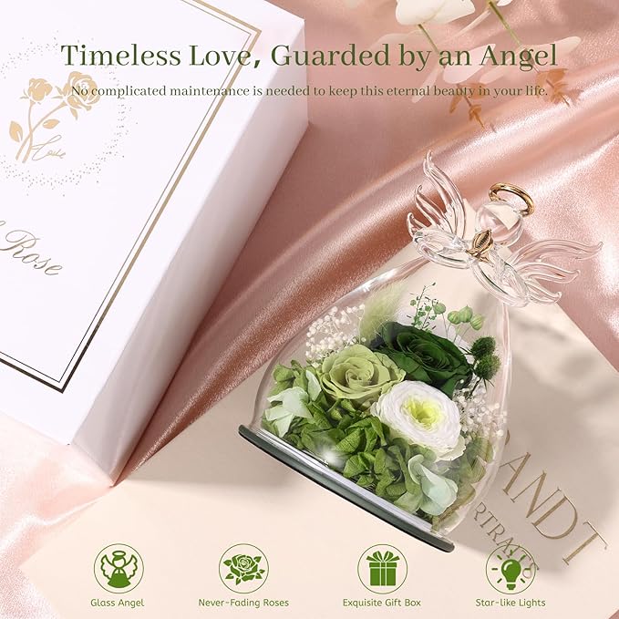 Birthday Gifts for Women Mom Preserved Roses in Glass Angel Figurines Fresh Flowers for Delivery Forever Flowers Eternal Rose Christmas for Grandma Sister Wife Her from Daughter