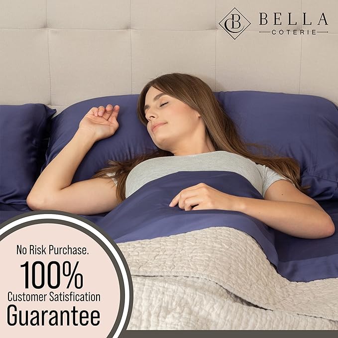 Bella Coterie 6 Piece Luxury Bamboo Viscose Split Top King Size Sheet Set | 34" Split for Adjustable Beds | 100% Organically Grown| Cooling | 18” Deep Pocket | 4 Pillowcases [Twilight Blue]