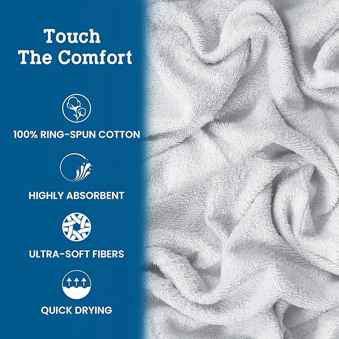 Casa Lino 100% Cotton Hand Towels for Bathroom - Soft, Highly Absorbent & Quick Dry Kitchen Towels - Gym Towel Set - Travel Towel Set - 24" x 16" - Pack of 4 - (White)