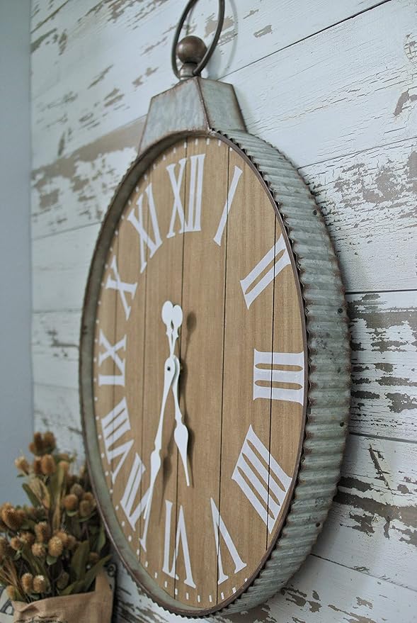 Oldtown 29" x 24" Hanging Ring Farmhouse Vintage Pocket Watch Country Style Wall Clock