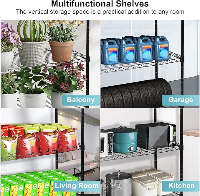 Whitmor 6 Tier Storage Shelves, Heavy Duty with Wheels, 400 lbs Capacity per Shelf, Max 2400 lbs Total, Adjustable Storage Units for Garage, Laundry, Plant, 30" L x 14" W x 70" H, Black