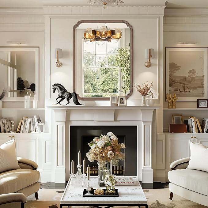 HOMECOOKIN Wood Bathroom Mirrors for Wall Mounted, 30" x 40" Rustic Wood Frame Wall Mirrors Decorative for Living Room or Bedroom Vanity Mirror (Walnut) A